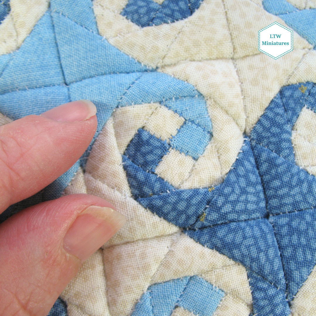 Blue Waves Double Quilt and Pillows for 1:12 Dollhouse