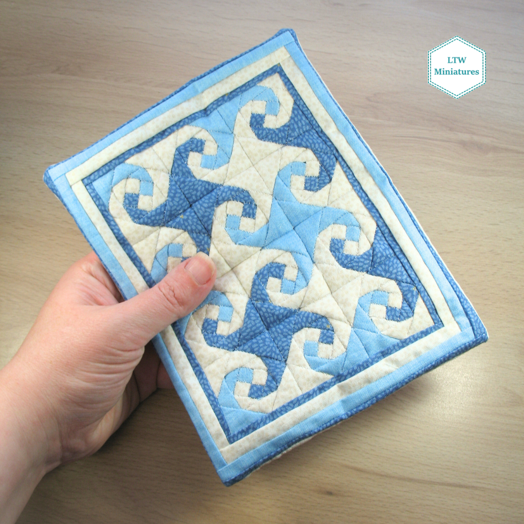 Blue Waves Double Quilt and Pillows for 1:12 Dollhouse