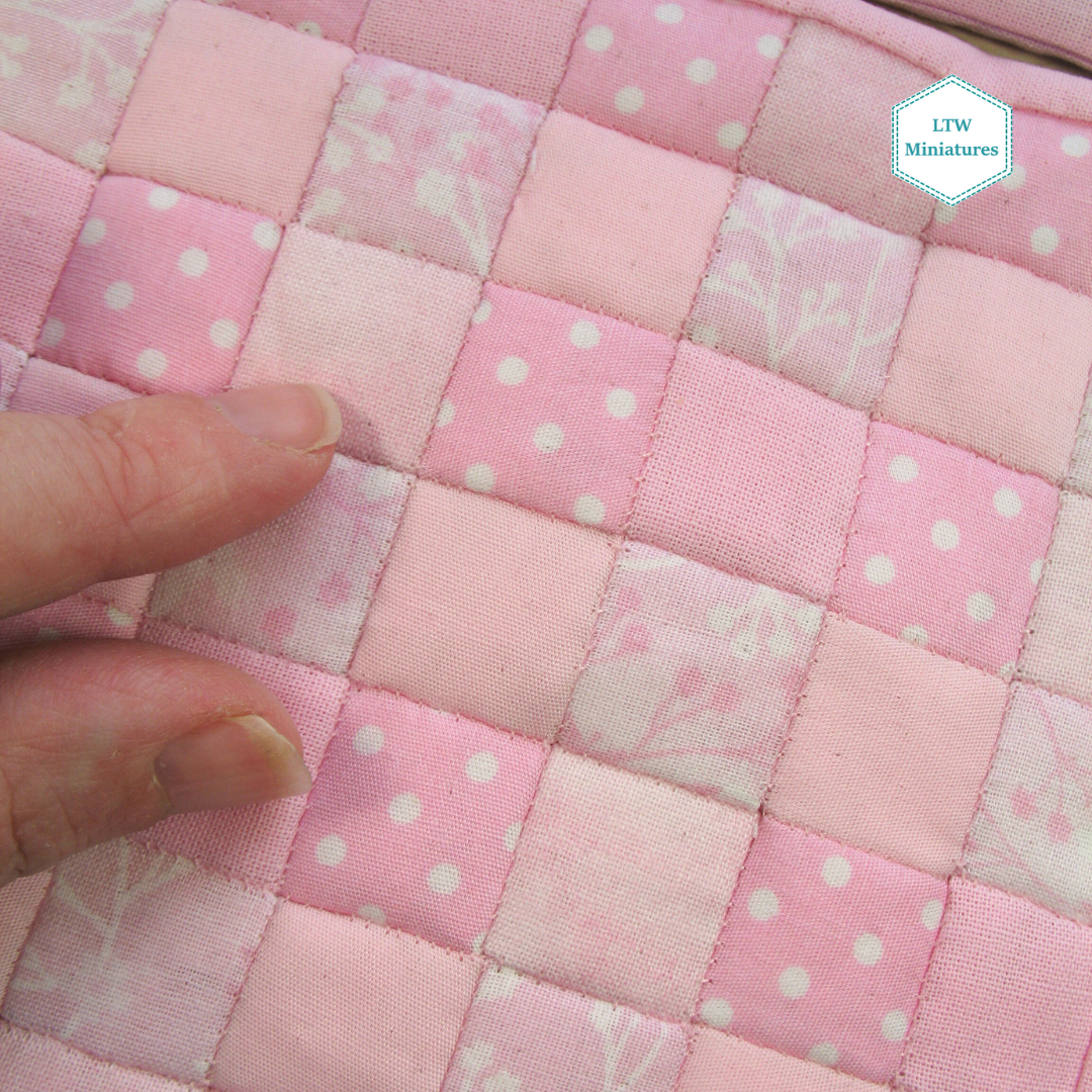 Pink Squares Single Quilt and Pillows for 1:12 Dollhouse