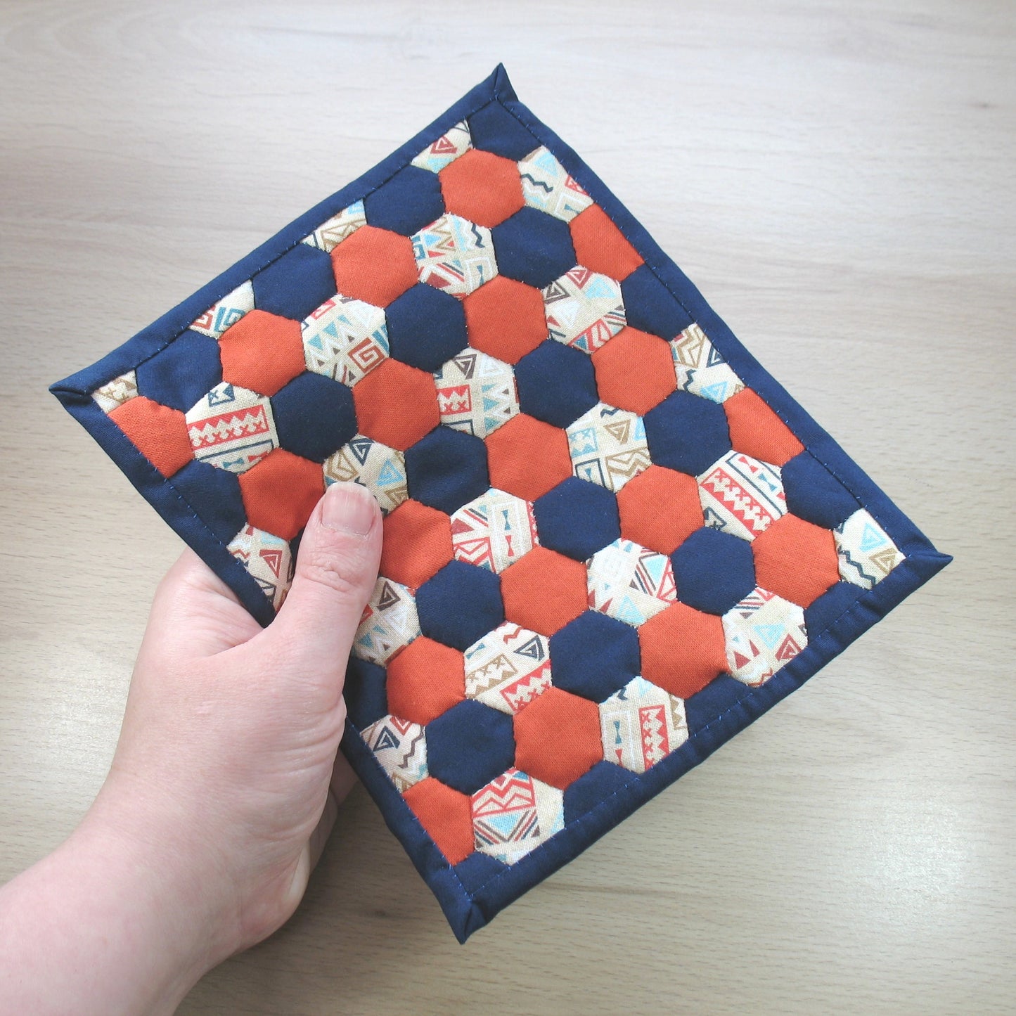 Orange and Blue Double Quilt and Pillows for 1:12 Dollhouse