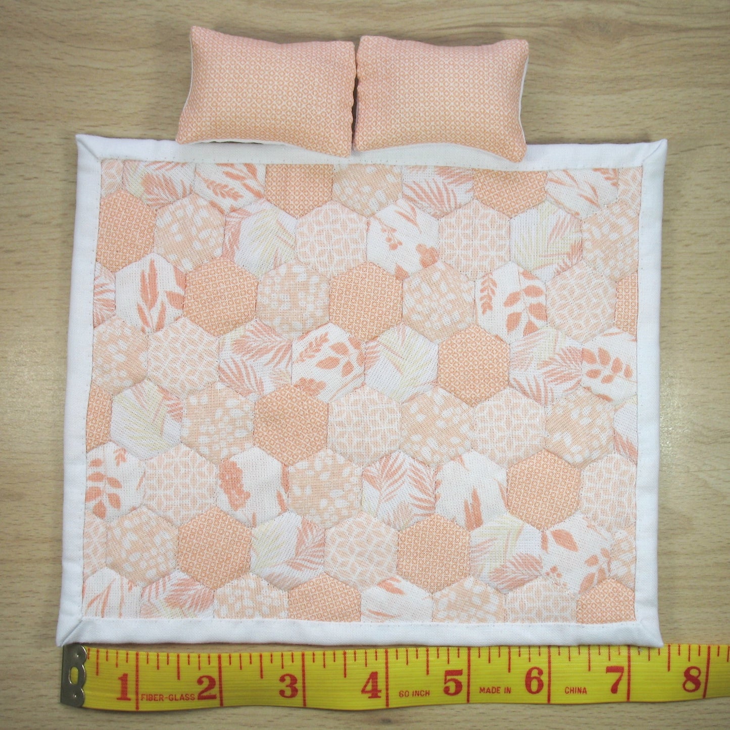 Peach Double Quilt and Pillows for 1:12 Dollhouse