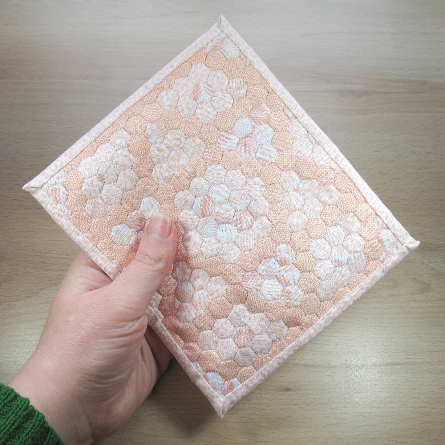 Peachy Hexies Double Quilt and Pillows for 1:12 Dollhouse