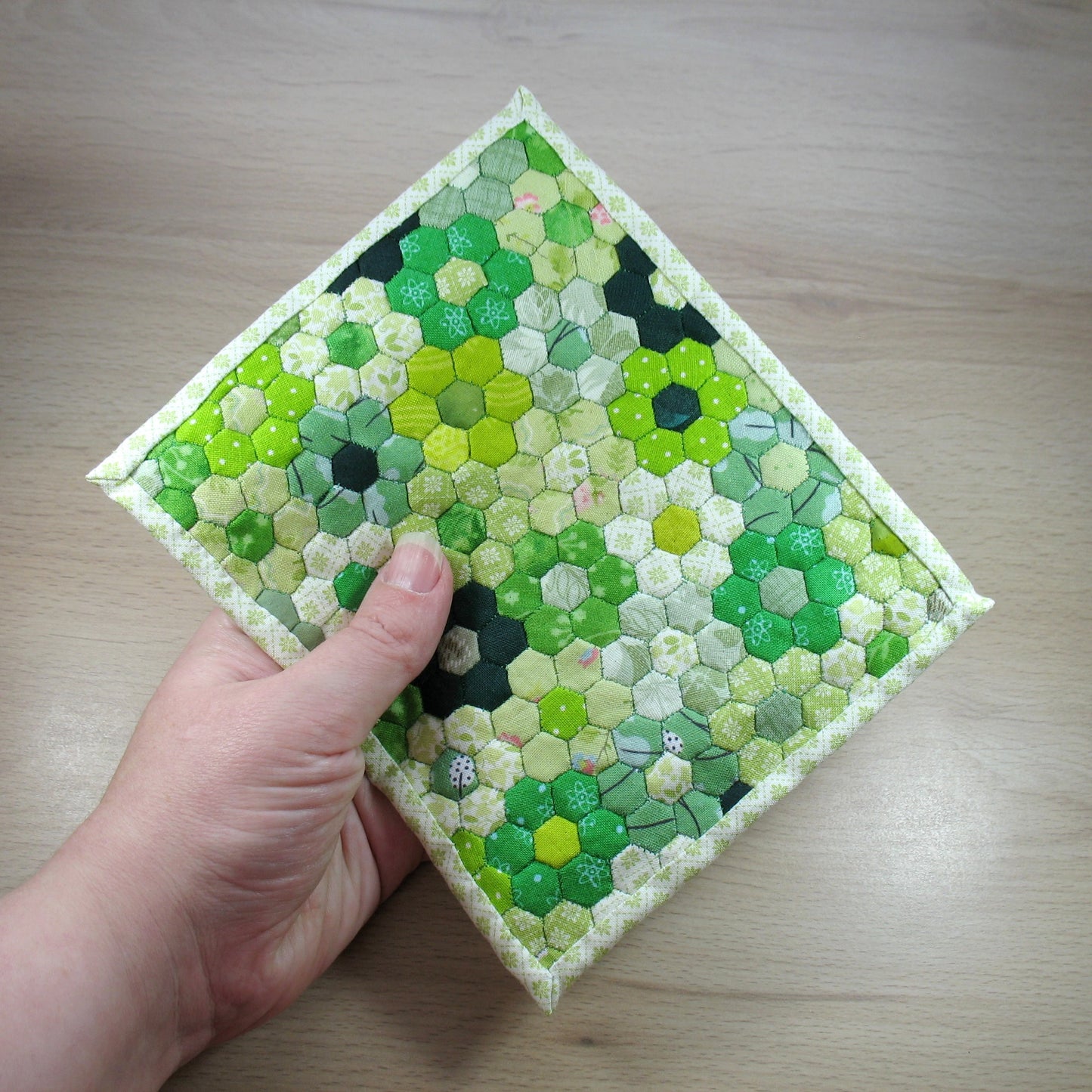Green Flowers Double Quilt and Pillows for 1:12 Dollhouse