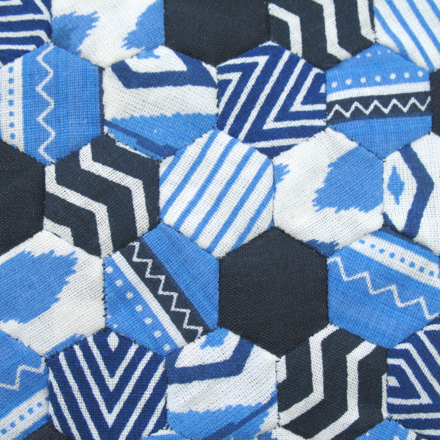 Modern Blue Hexies Double Quilt and Pillows for 1:12 Dollhouse