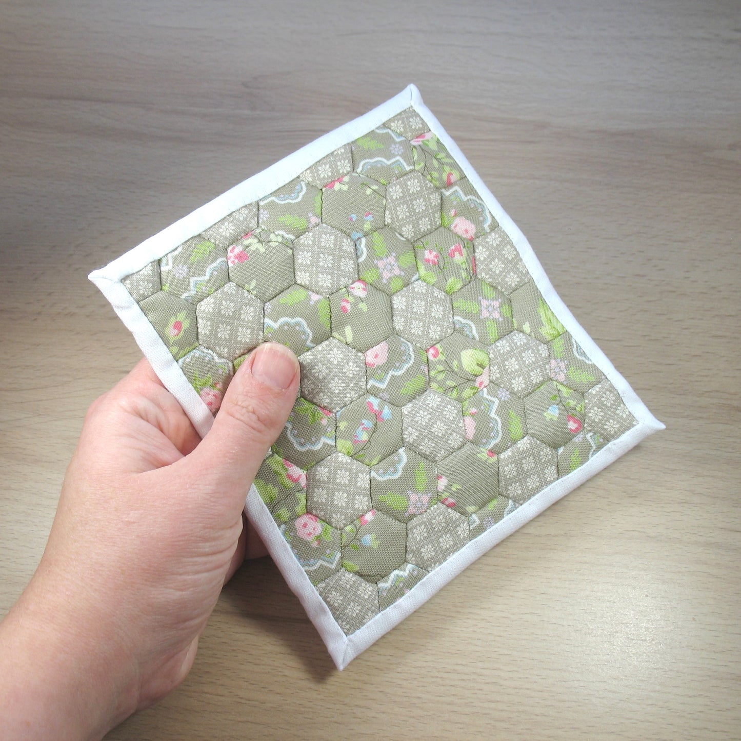 Grey Hexies Single Quilt and Pillows for 1:12 Dollhouse