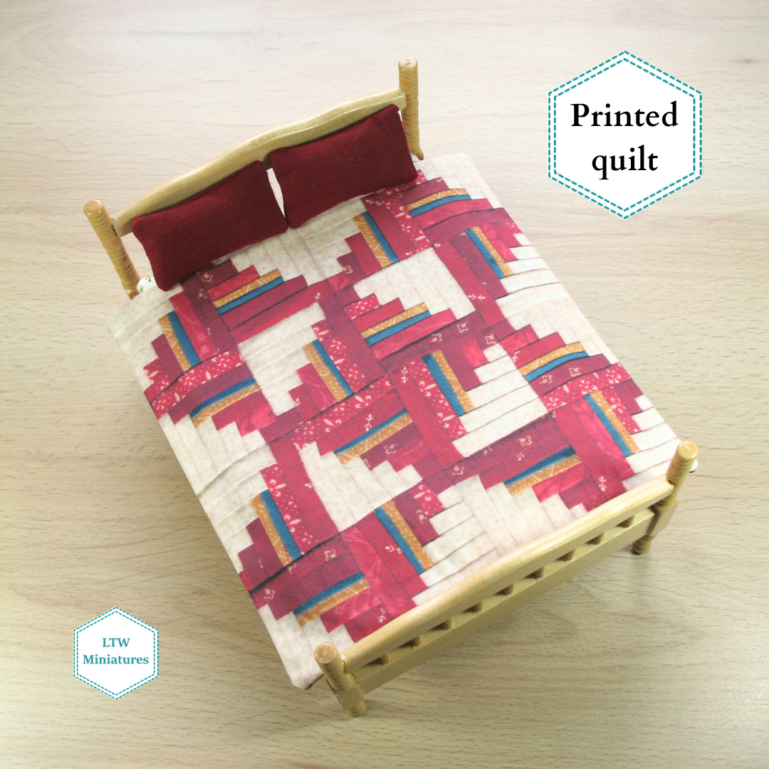 Red and Cream Log Cabin Printed Quilt