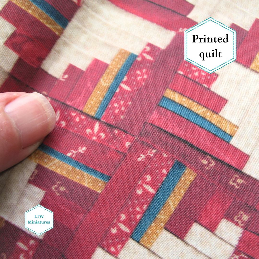 Red and Cream Log Cabin Printed Quilt