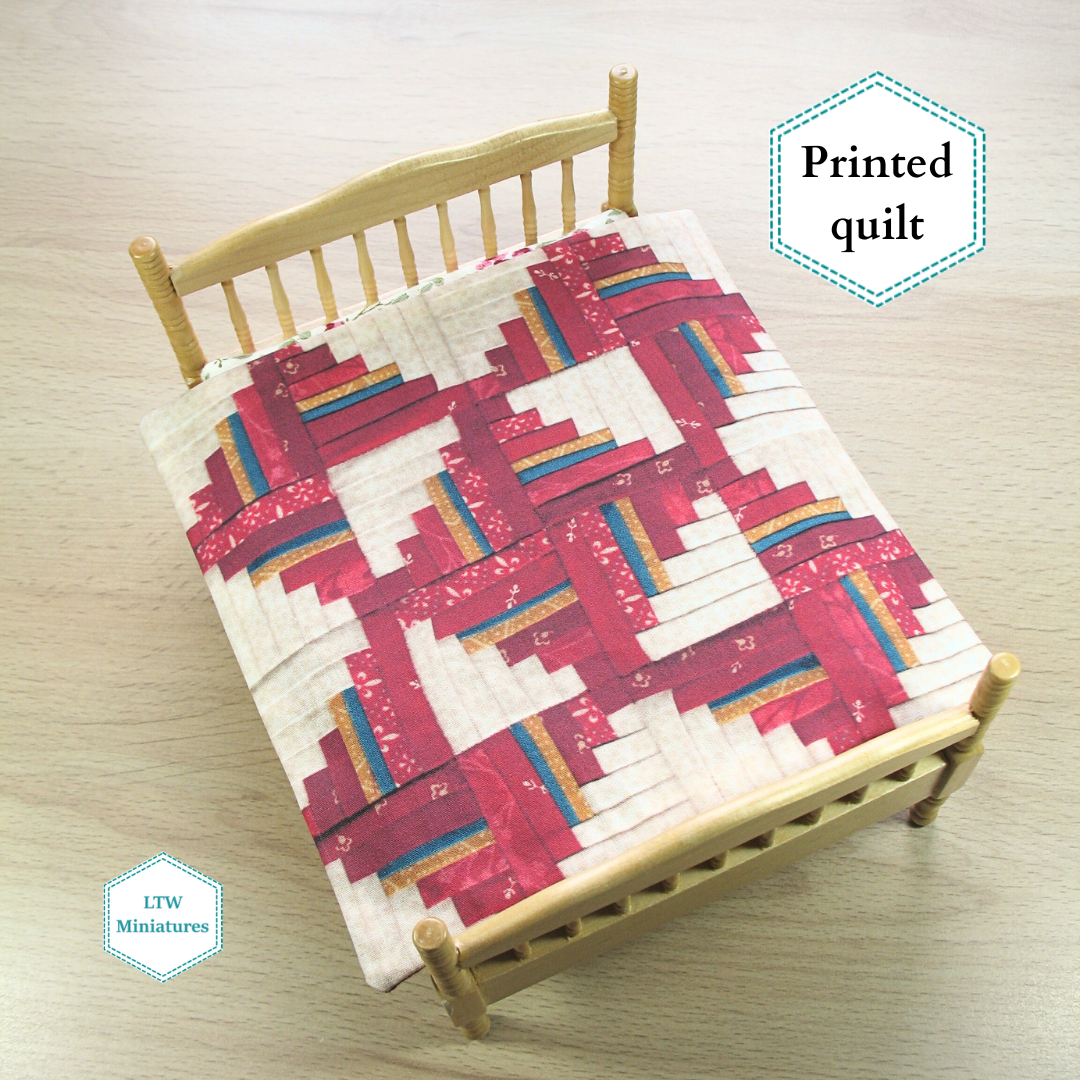 Red and Cream Log Cabin Printed Quilt