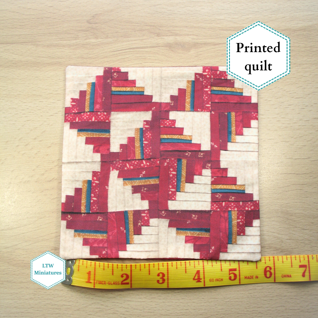 Red and Cream Log Cabin Printed Quilt