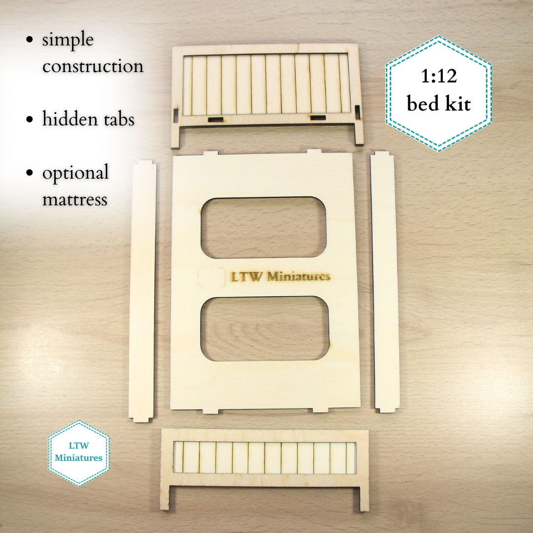 Dollhouse bed kit - panel bed single
