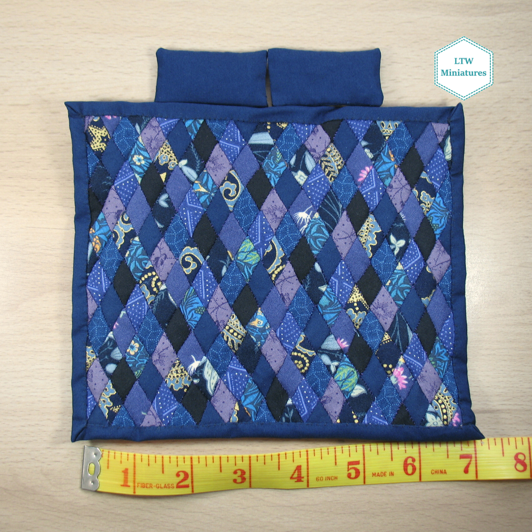Blue and Purple Double Quilt and Pillows for 1:12 Dollhouse