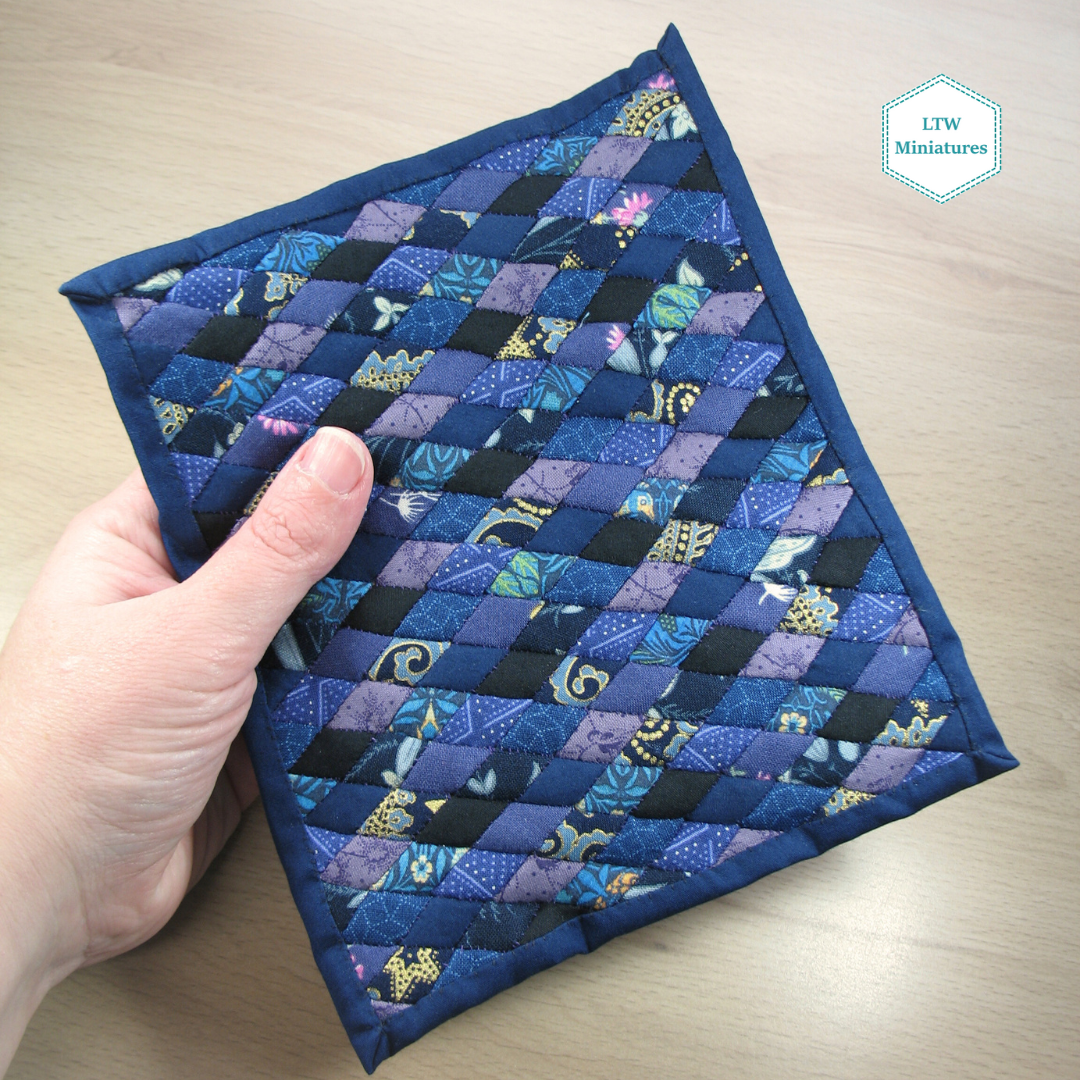 Blue and Purple Double Quilt and Pillows for 1:12 Dollhouse