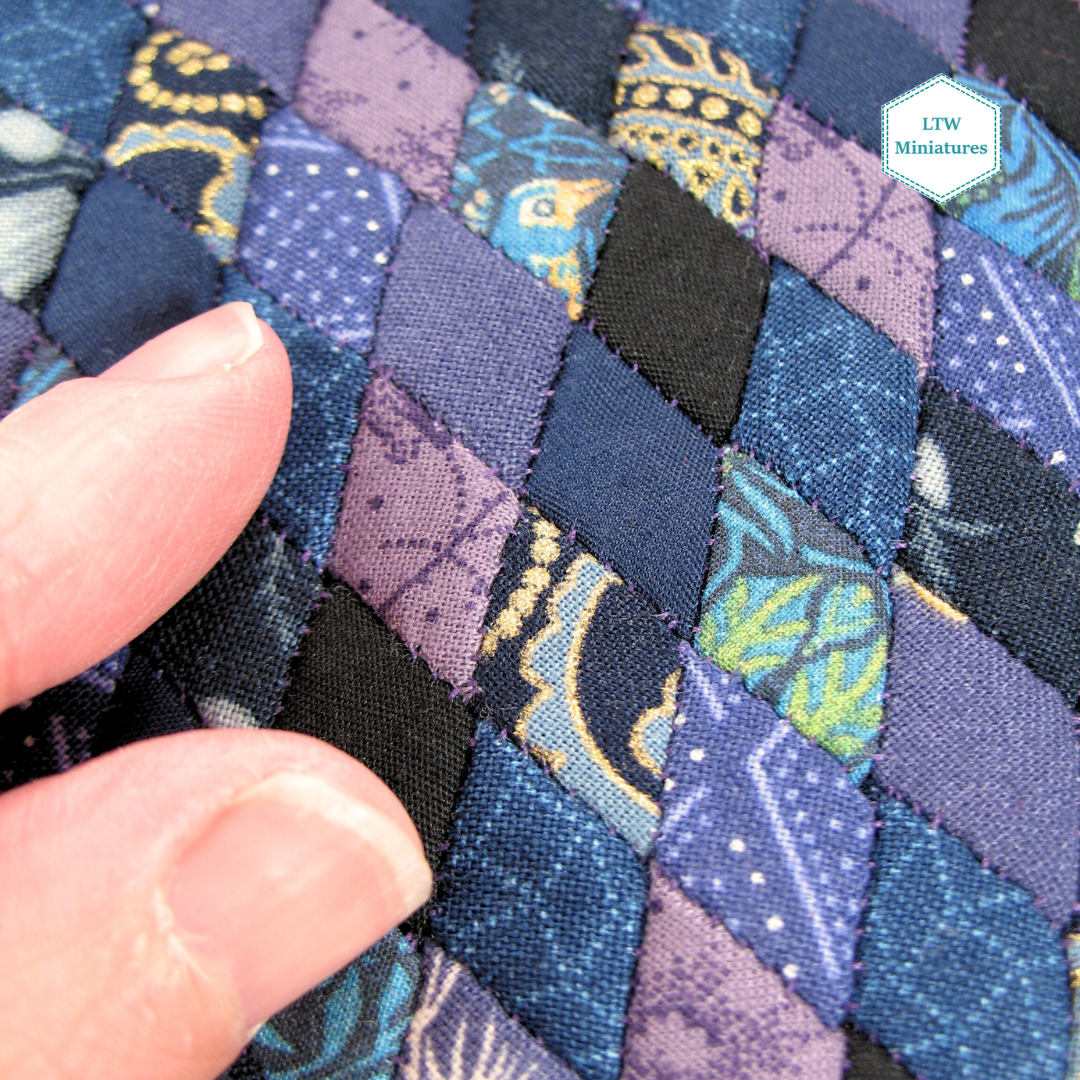 Blue and Purple Double Quilt and Pillows for 1:12 Dollhouse
