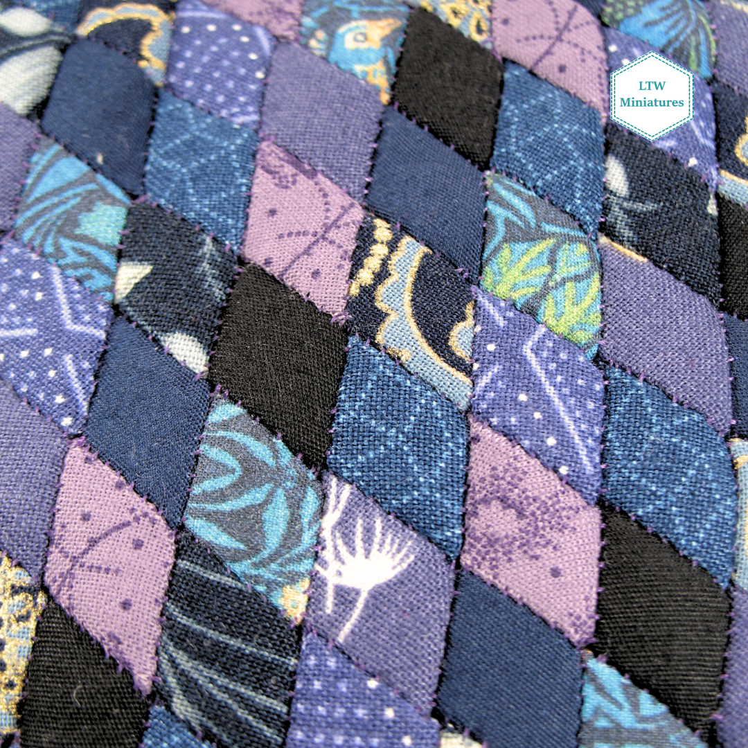 Blue and Purple Double Quilt and Pillows for 1:12 Dollhouse