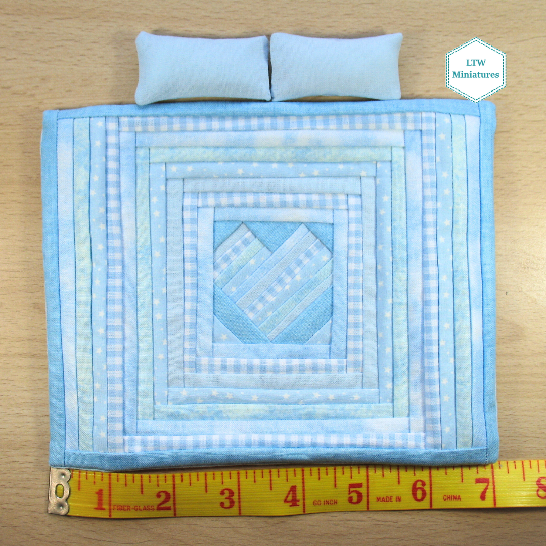 Blue Heart Dollhouse Miniature Quilt - 1:12 Scale