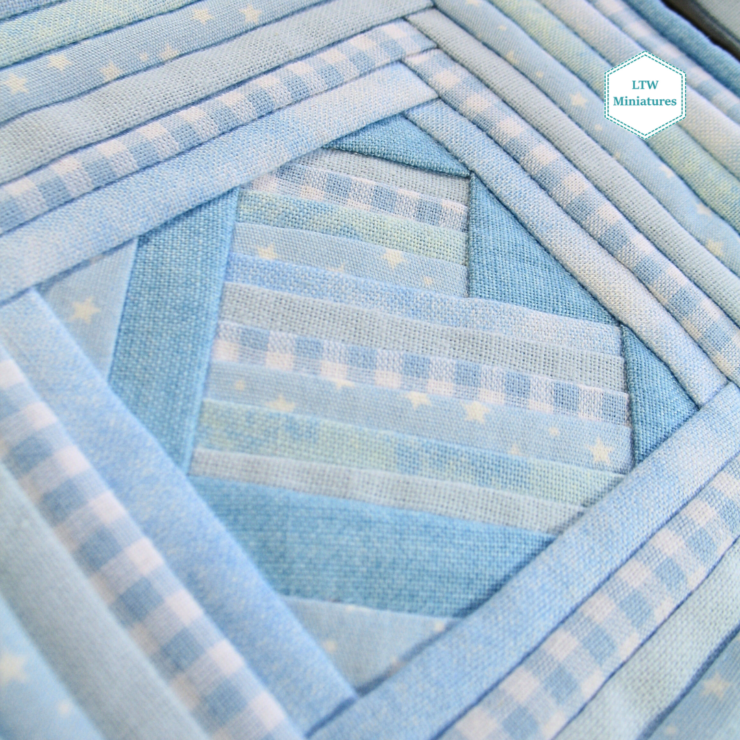 Blue Heart Dollhouse Miniature Quilt - 1:12 Scale
