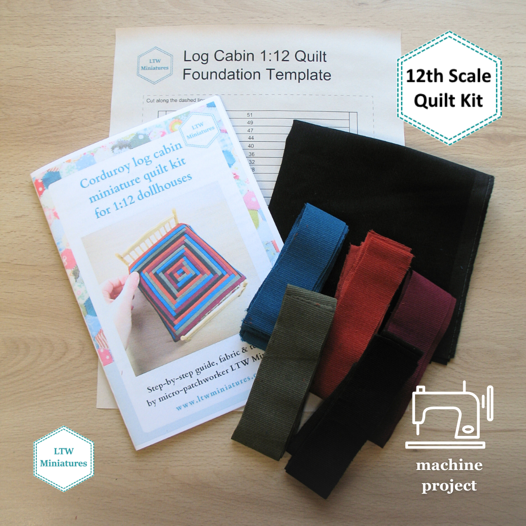 Dark Corduroy Log Cabin 1:12 Quilt Kit