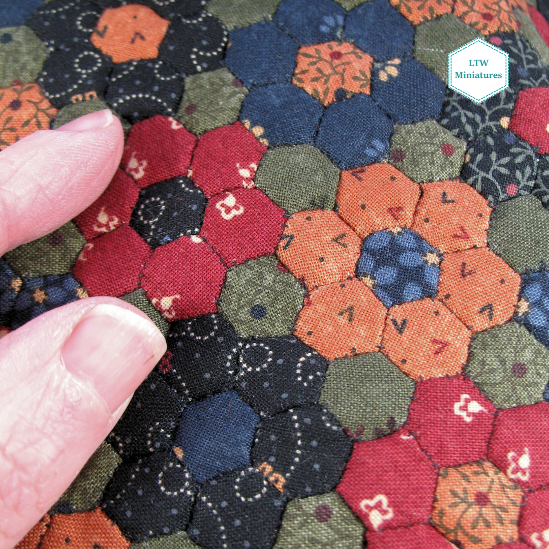 Dark Flower Hexies Single Quilt and Pillows for 1:12 Dollhouse