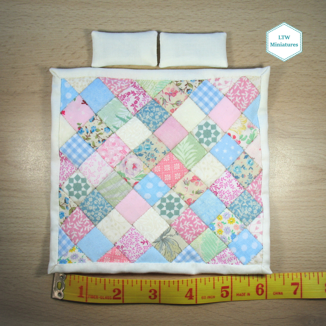 Pastel Diamonds Single Quilt and Pillows for 1:12 Dollhouse