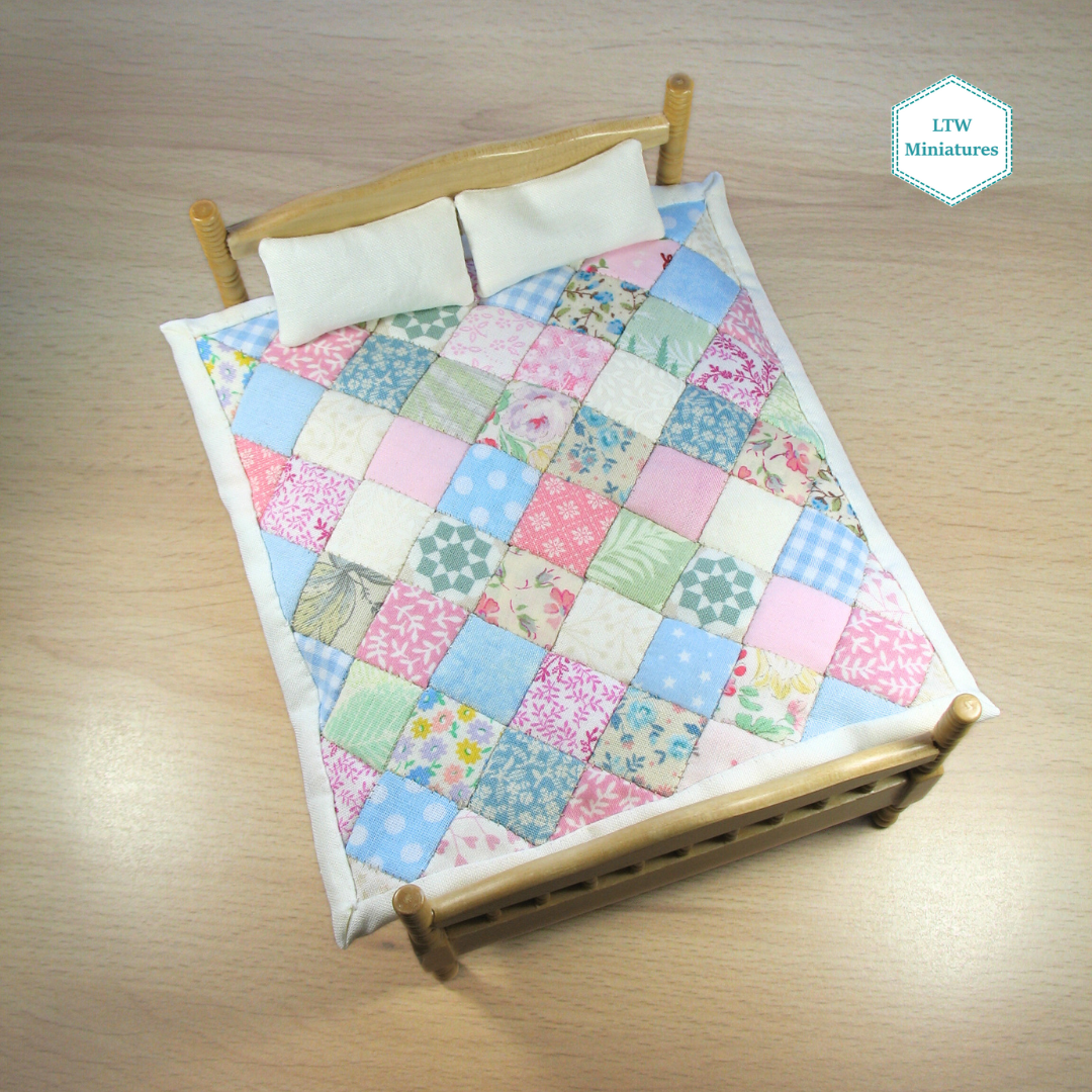 Pastel Diamonds Single Quilt and Pillows for 1:12 Dollhouse