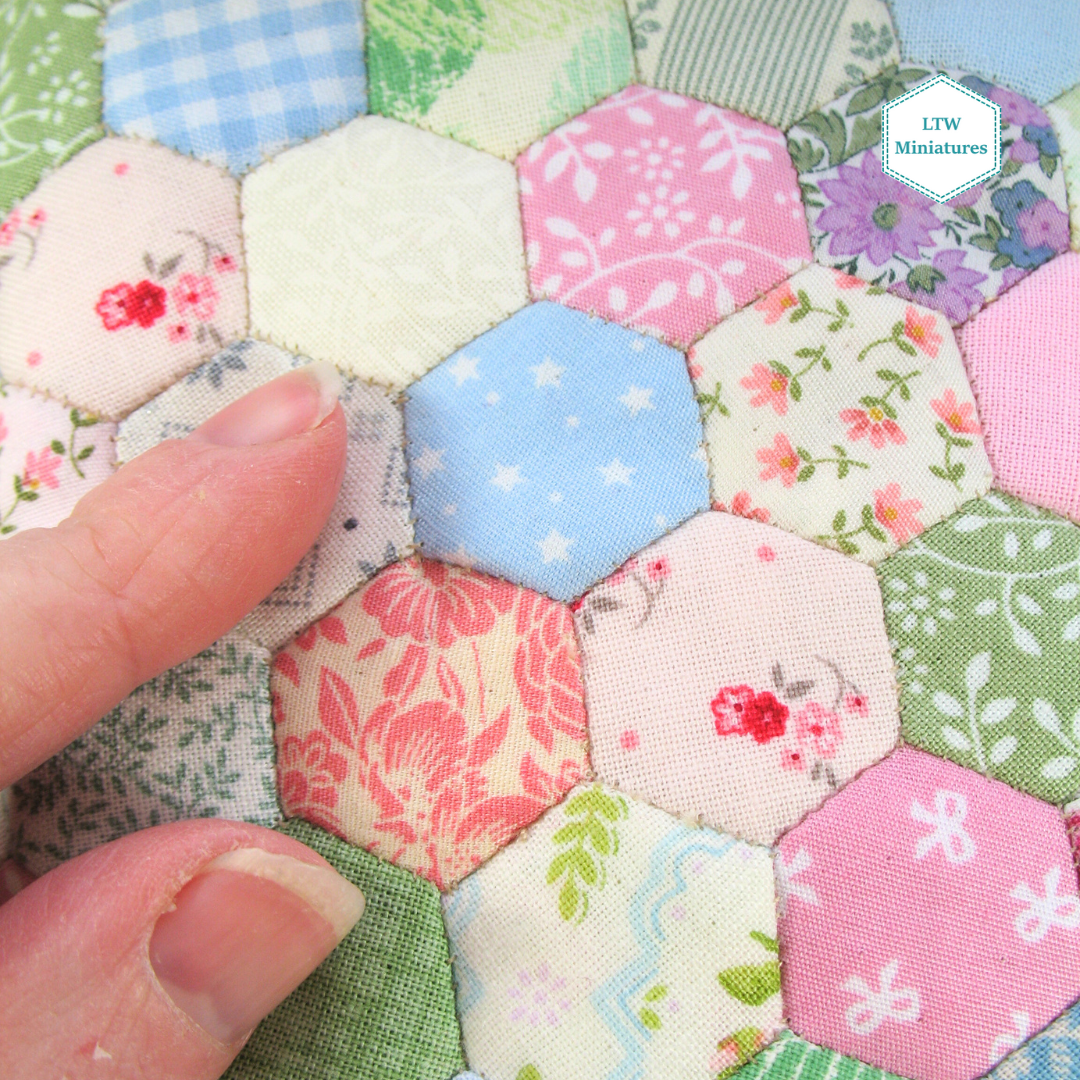 Pastel Hexies Double Quilt and Pillows for 1:12 Dollhouse