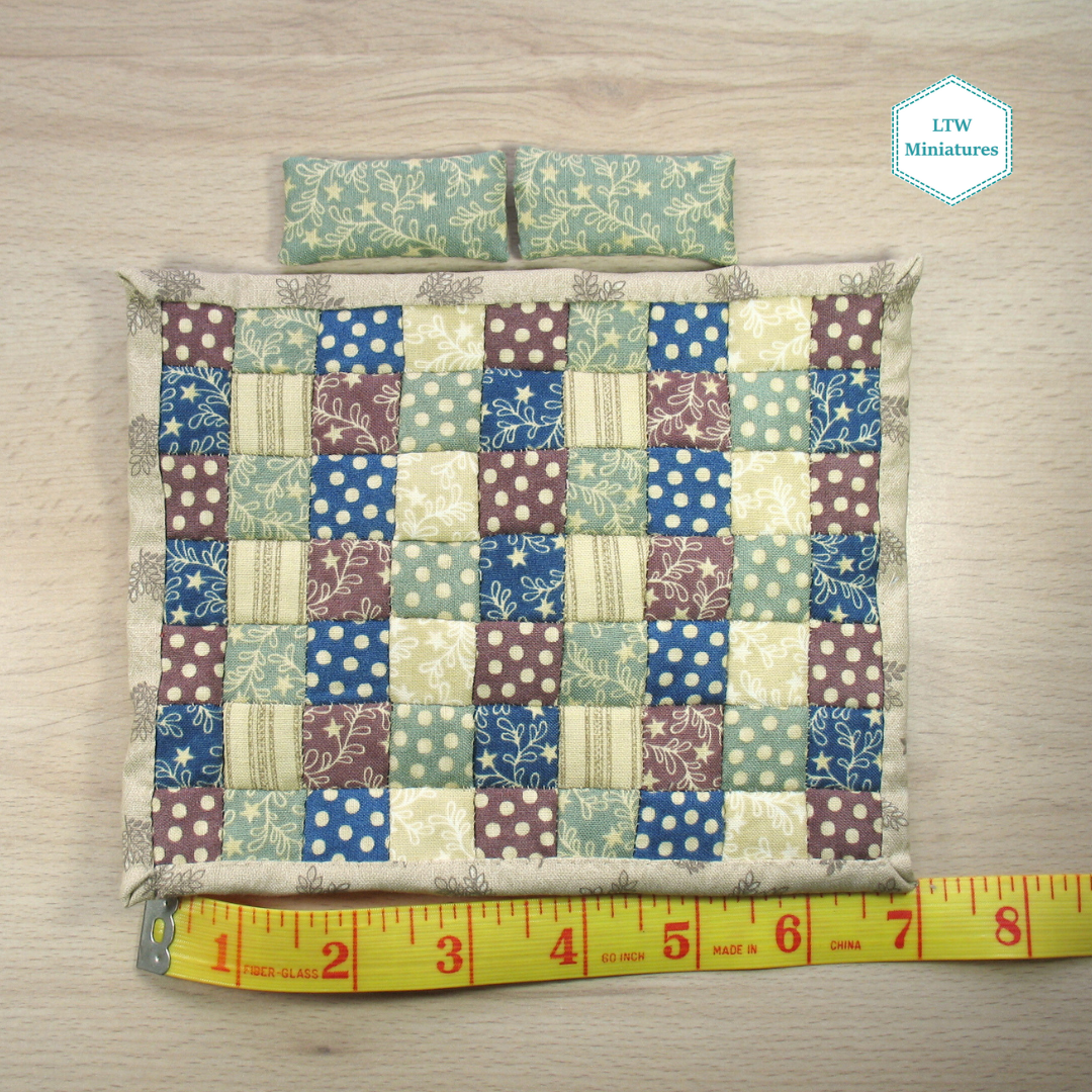 Cosy Beige, Blue, Green, Purple Double Quilt and Pillows for 1:12 Dollhouse