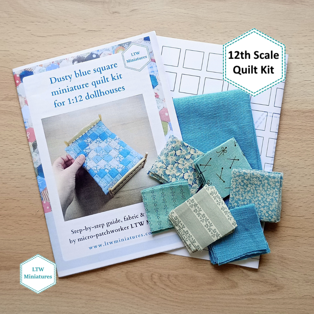 Dusty Blue Squares 1:12 Dollhouse Quilt Kit