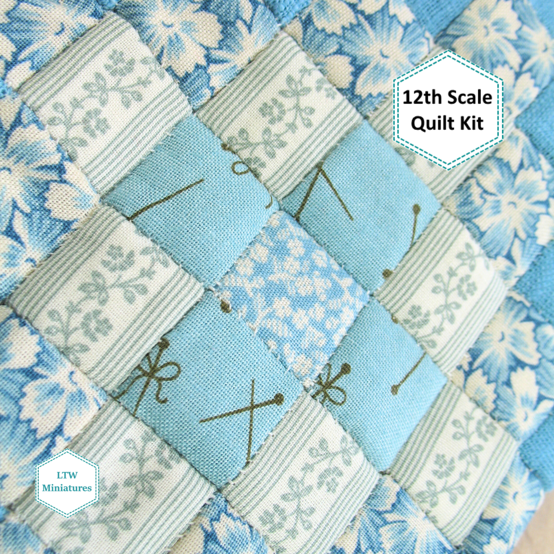 Dusty Blue Squares 1:12 Dollhouse Quilt Kit