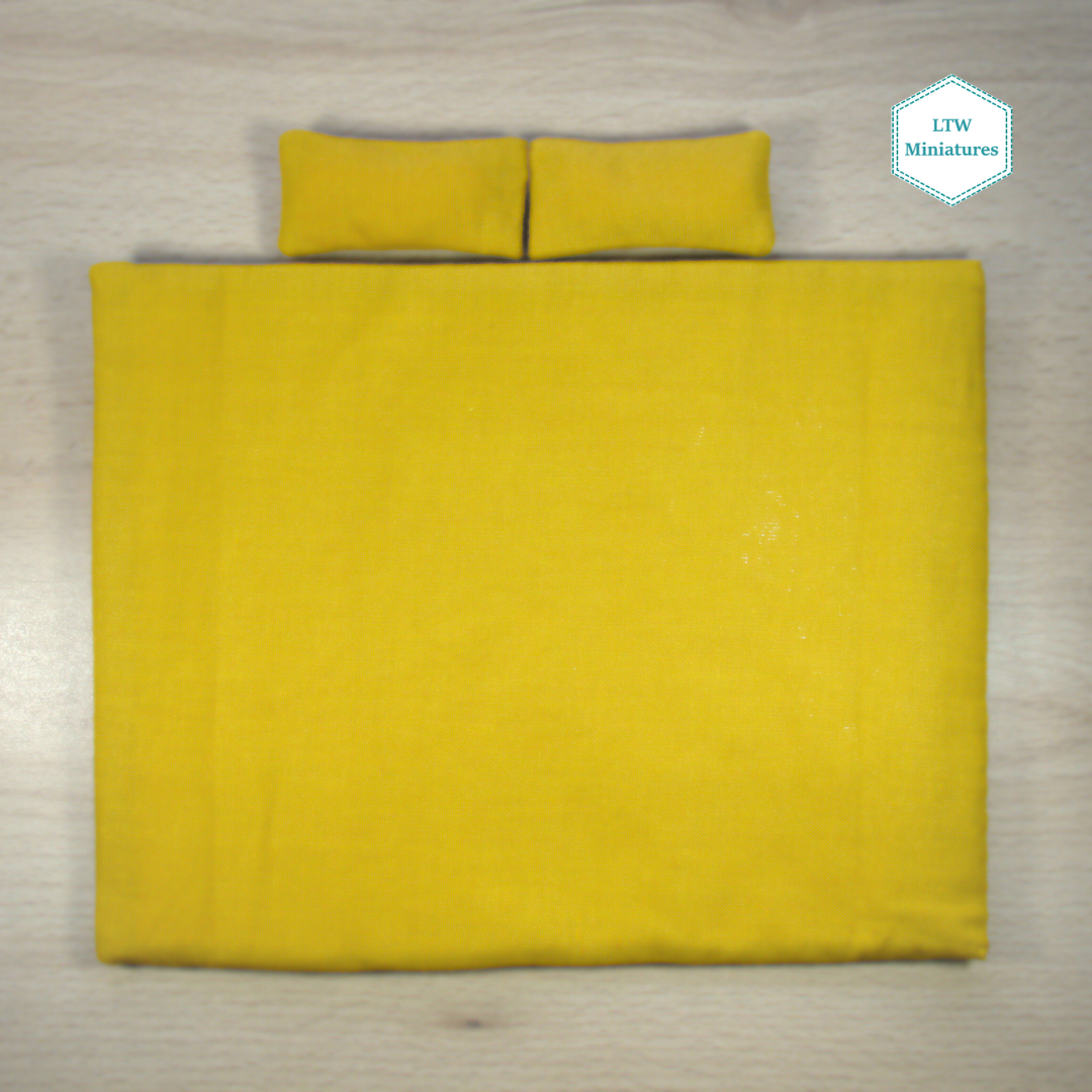 Mustard Yellow Squares Dollhouse Miniature Quilt - 1:12 Scale