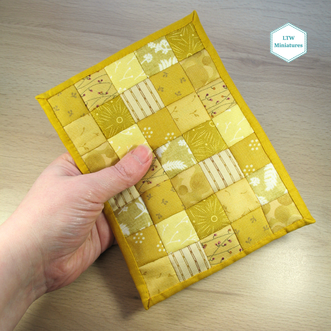 Mustard Yellow Squares Dollhouse Miniature Quilt - 1:12 Scale