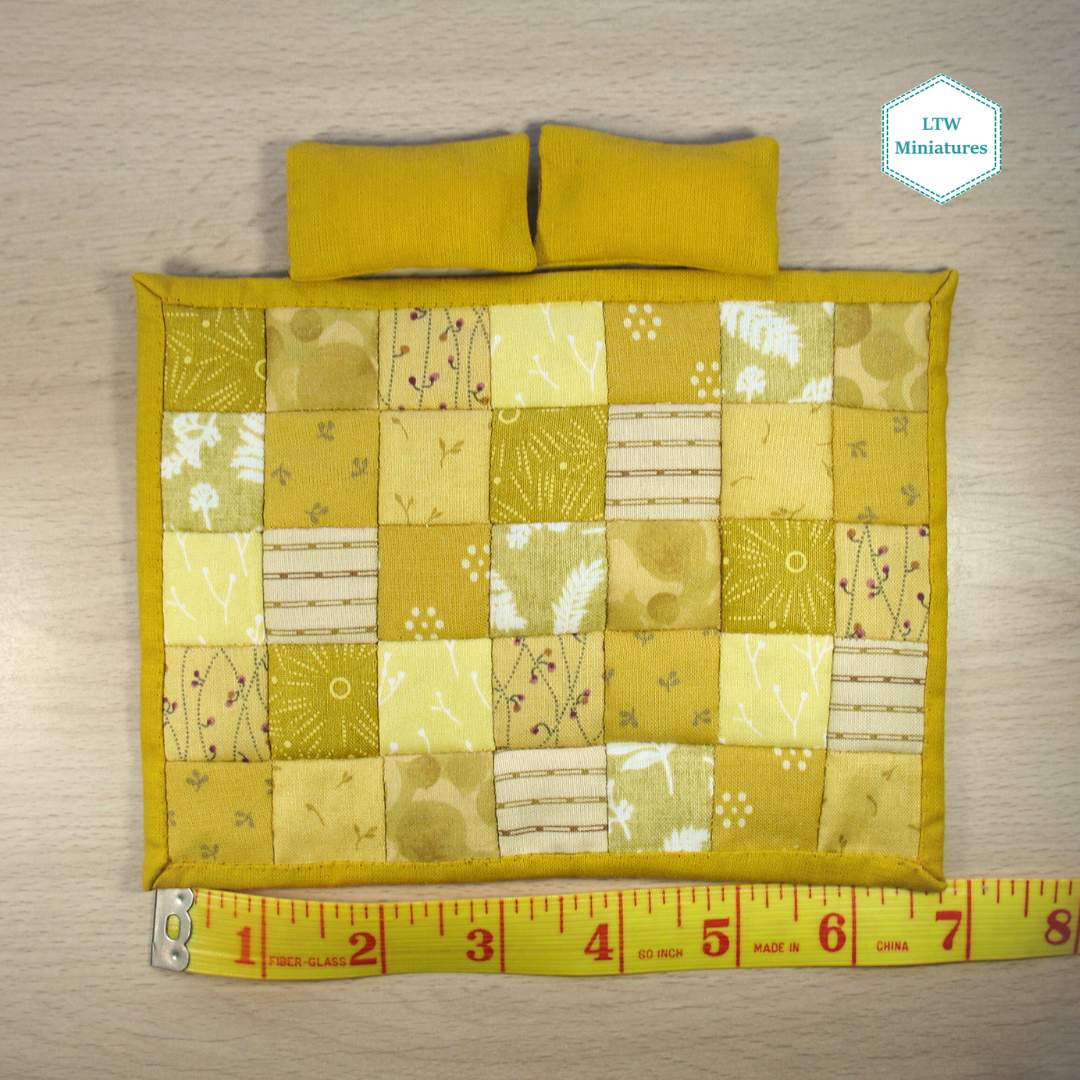 Mustard Yellow Squares Dollhouse Miniature Quilt - 1:12 Scale