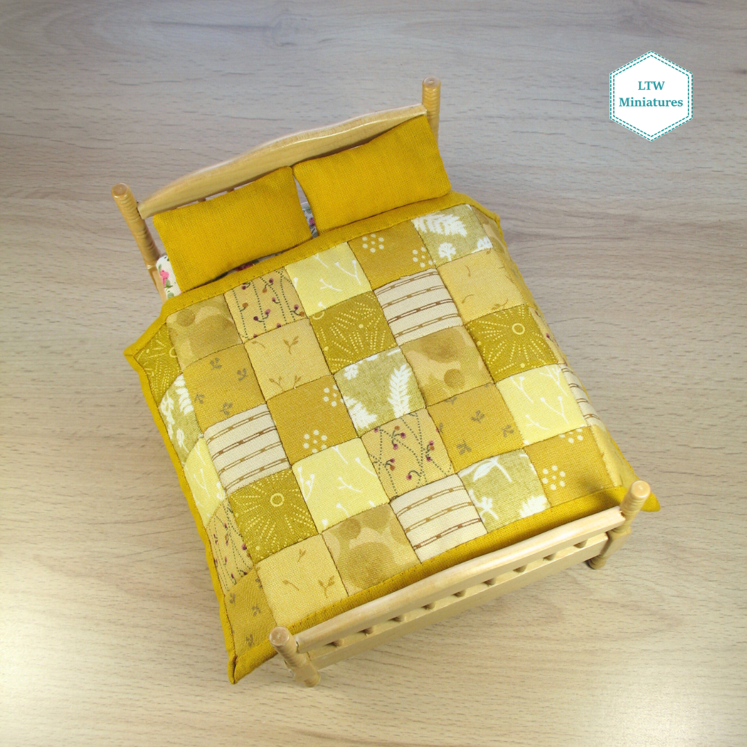 Mustard Yellow Squares Dollhouse Miniature Quilt - 1:12 Scale