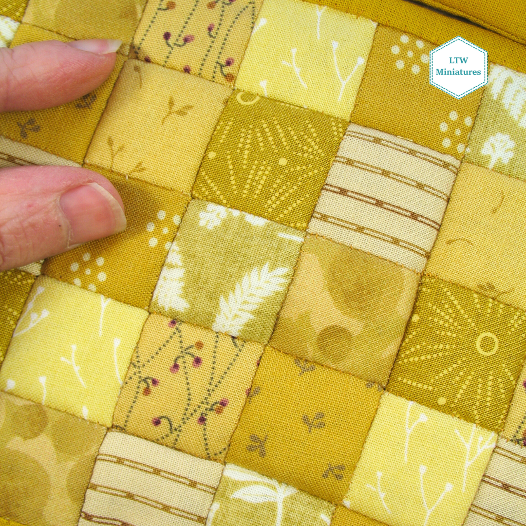 Mustard Yellow Squares Dollhouse Miniature Quilt - 1:12 Scale