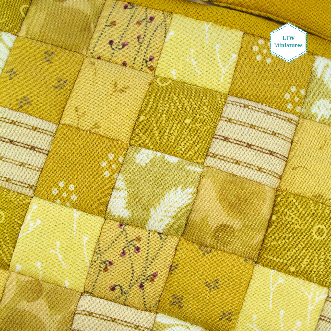 Mustard Yellow Squares Dollhouse Miniature Quilt - 1:12 Scale