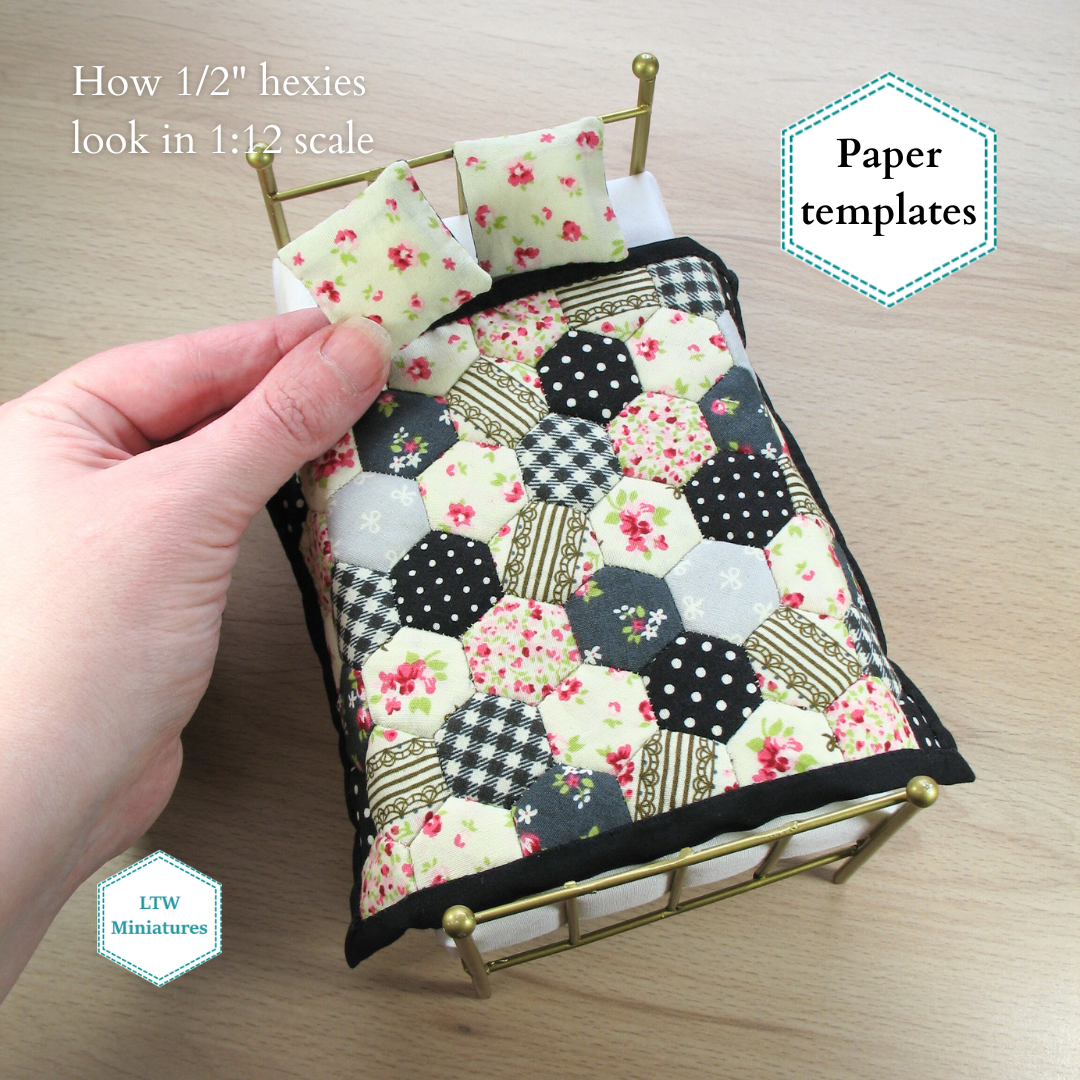 HEXAGON English paper piecing templates for making dollhouse quilts