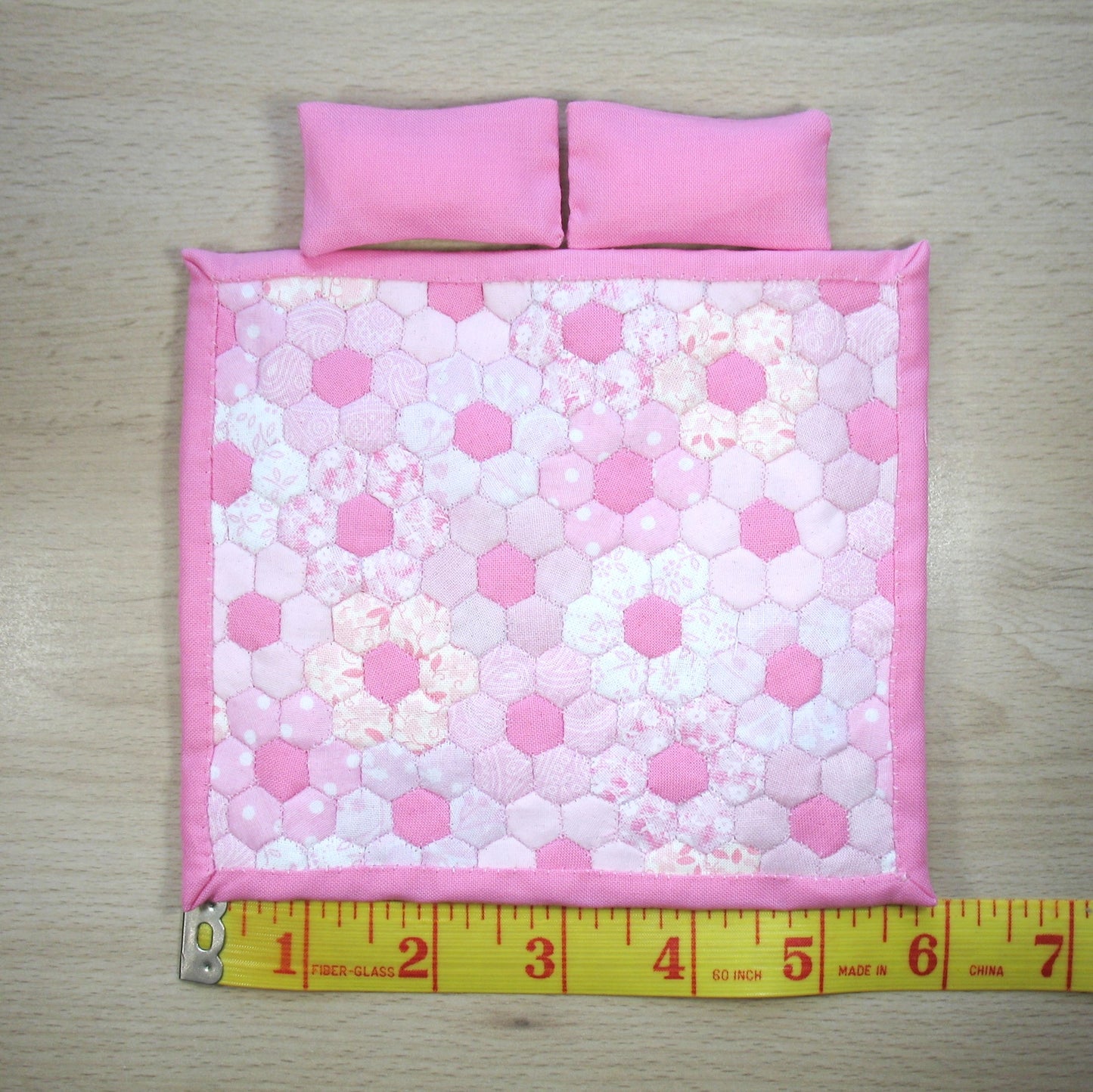 Pink Flowers Single Quilt and Pillows for 1:12 Dollhouse
