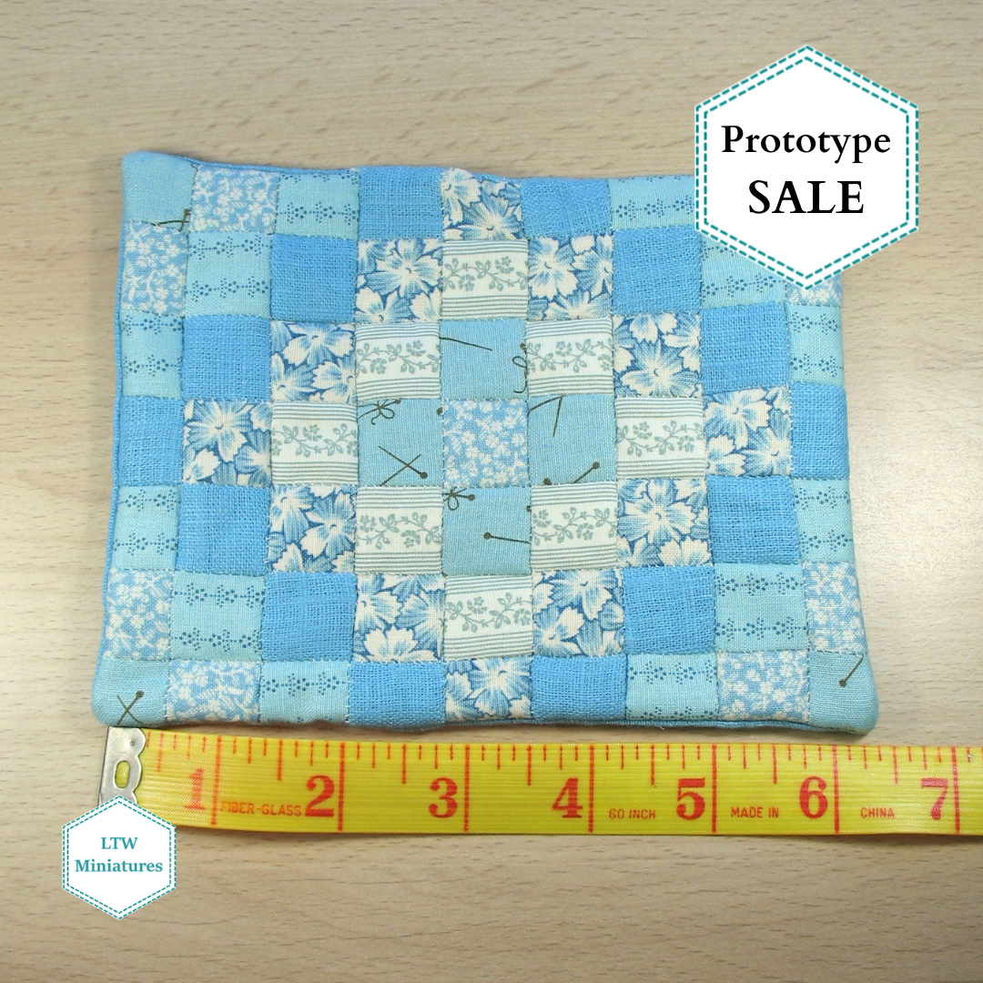 Prototype SALE - Duck Egg Blue Squares Dollhouse Quilt