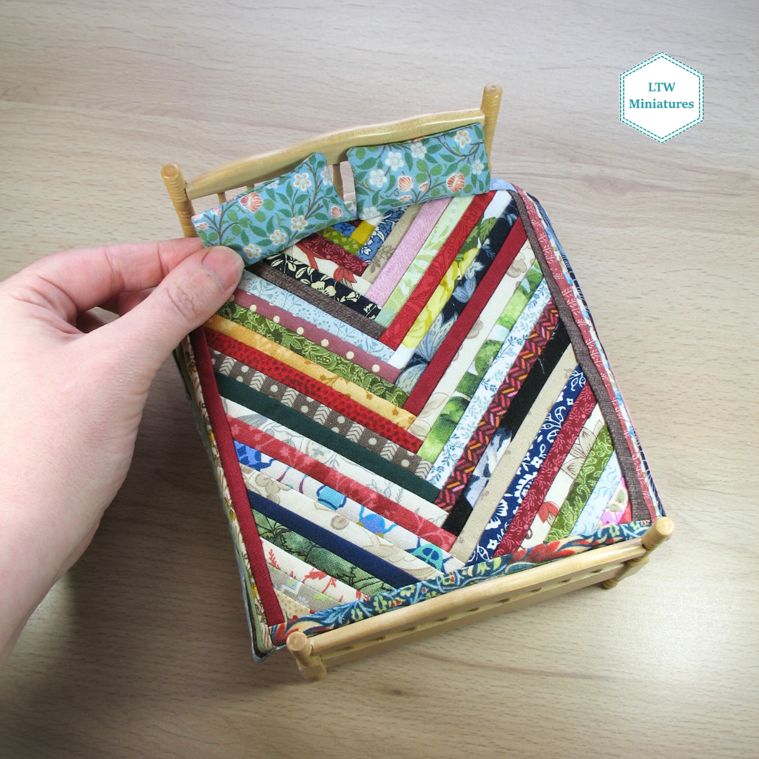 Scrappy Chevron Dollhouse Miniature Quilt - 1:12 Scale
