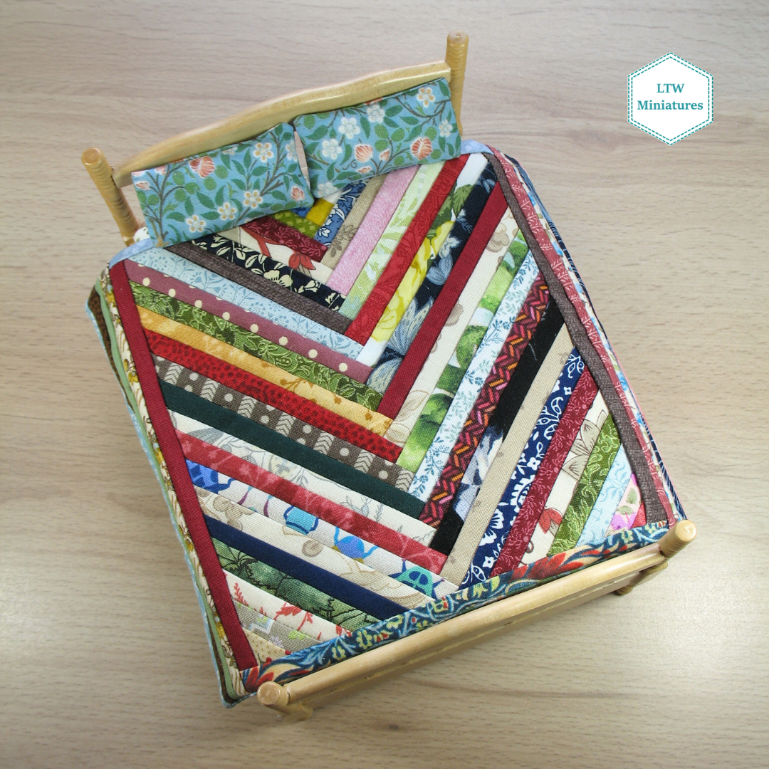 Scrappy Chevron Dollhouse Miniature Quilt - 1:12 Scale
