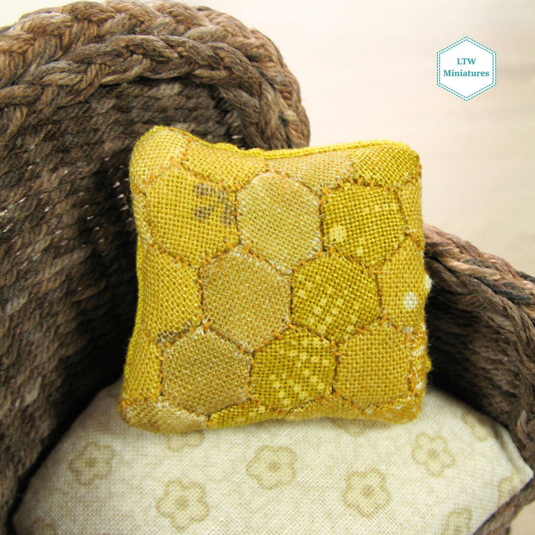 Mustard Yellow Hexie Cushion for 1:12 Dollhouse