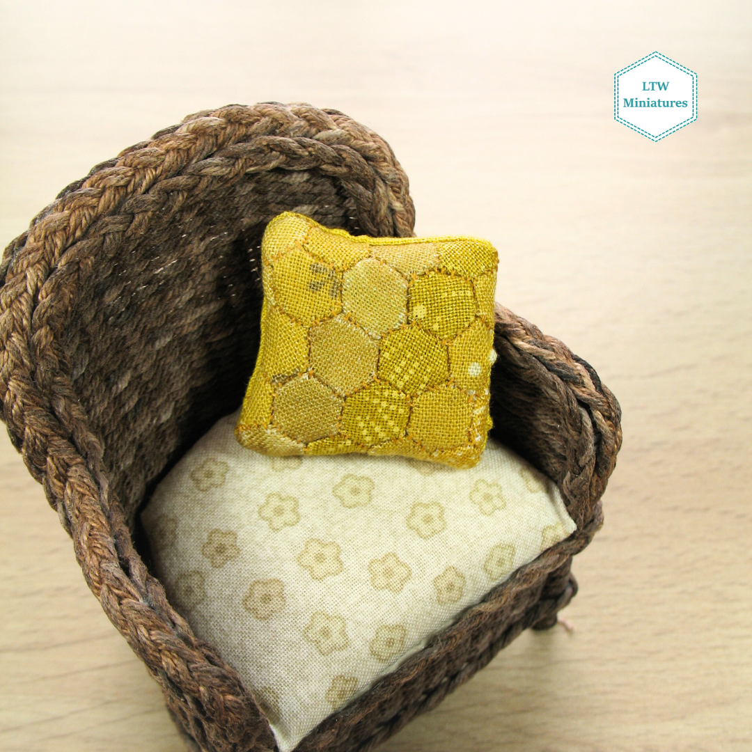 Mustard Yellow Hexie Cushion for 1:12 Dollhouse