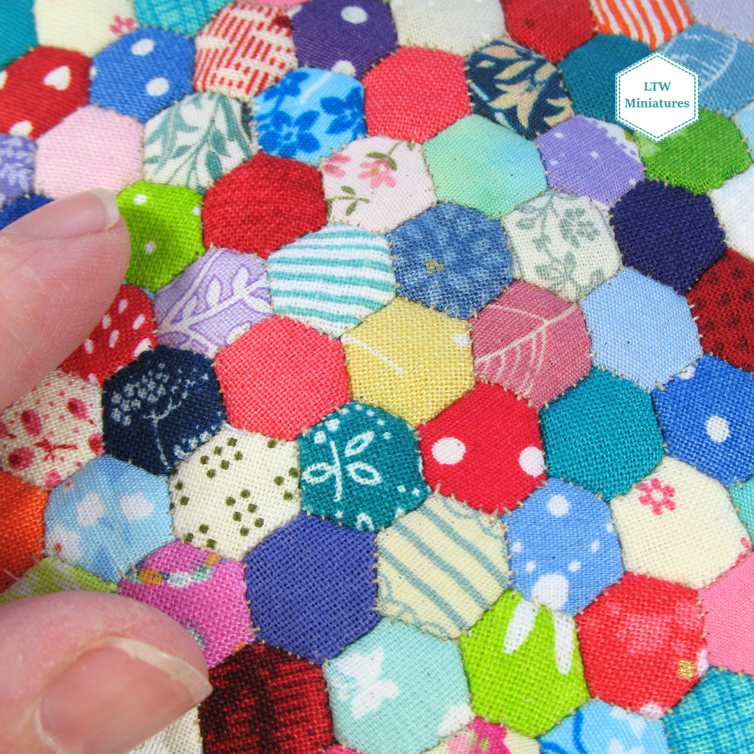 Bright Hexies Double Quilt and Pillows for 1:12 Dollhouse