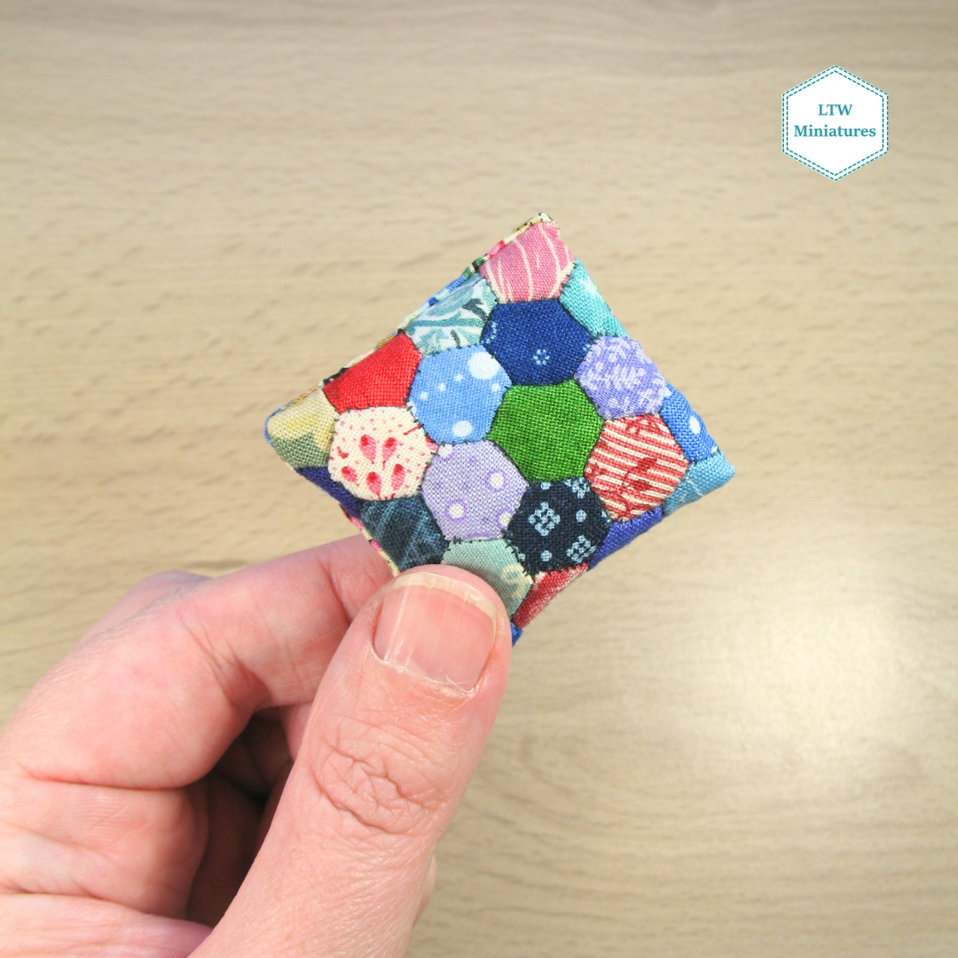 Bright Hexies Double Quilt and Pillows for 1:12 Dollhouse