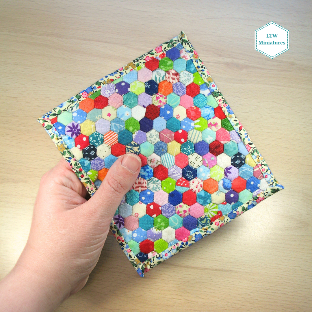 Bright Hexies Double Quilt and Pillows for 1:12 Dollhouse