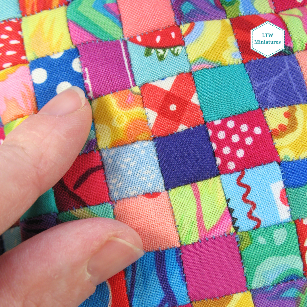 Bright Rainbow Squares Single Quilt and Pillows for 1:12 Dollhouse