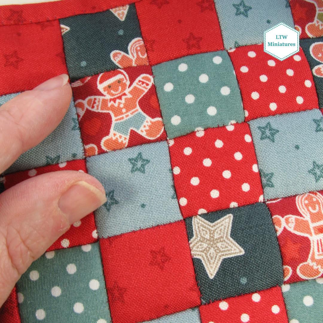 Christmas Gingerbread Squares Double Quilt and Pillows for 1:12 Dollhouse