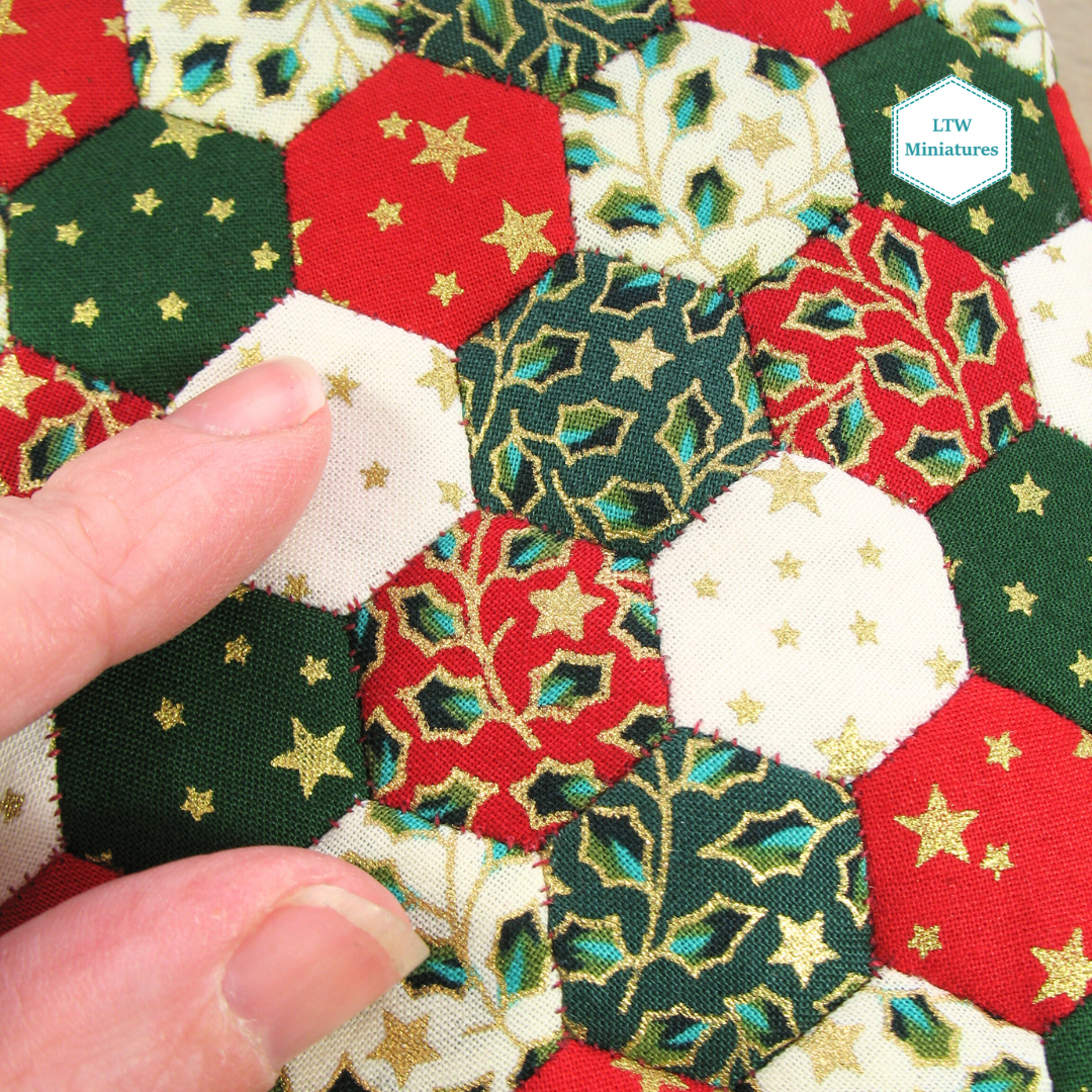 Christmas Hexies Single Quilt and Pillows for 1:12 Dollhouse