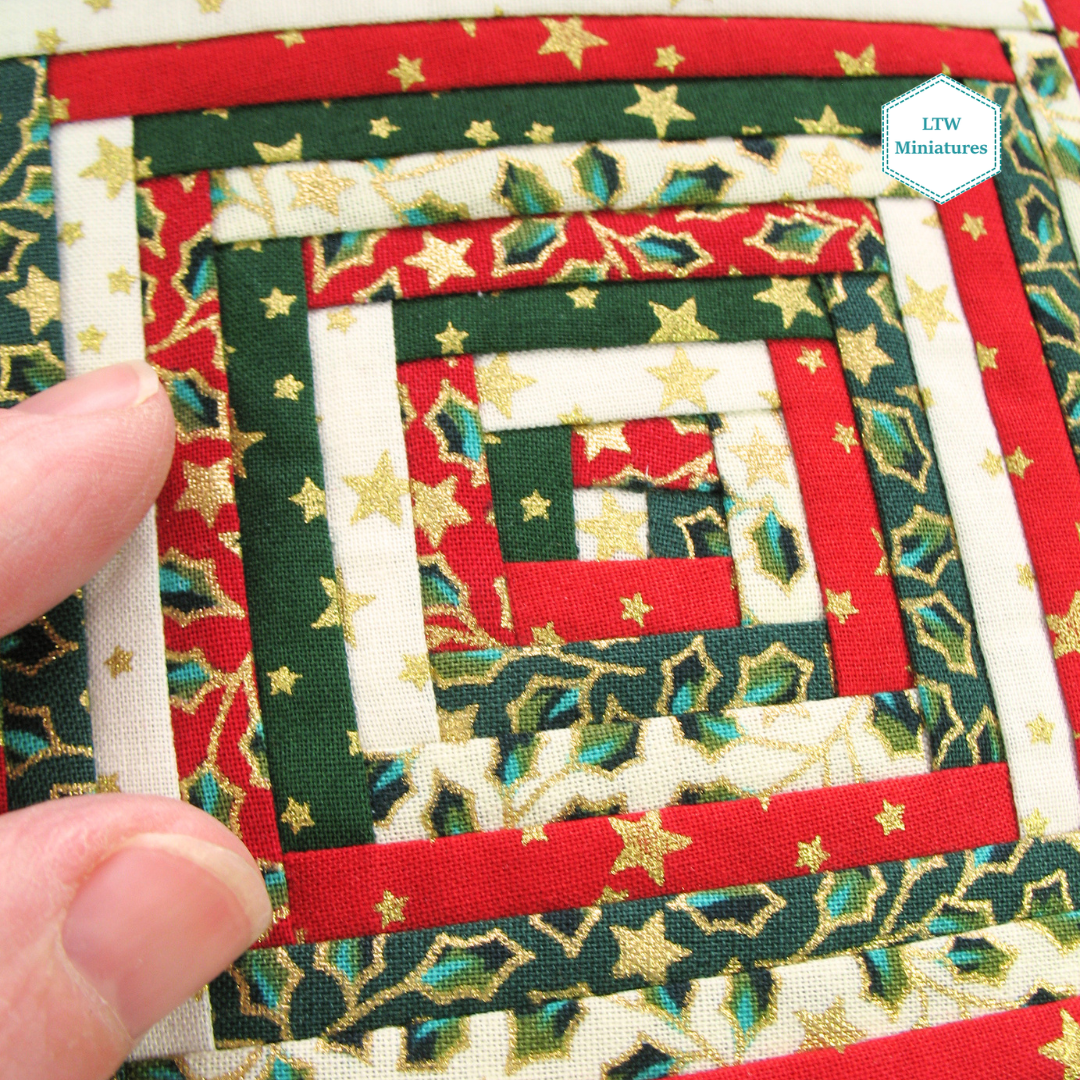 Christmas Log Cabin Double Quilt and Pillows for 1:12 Dollhouse
