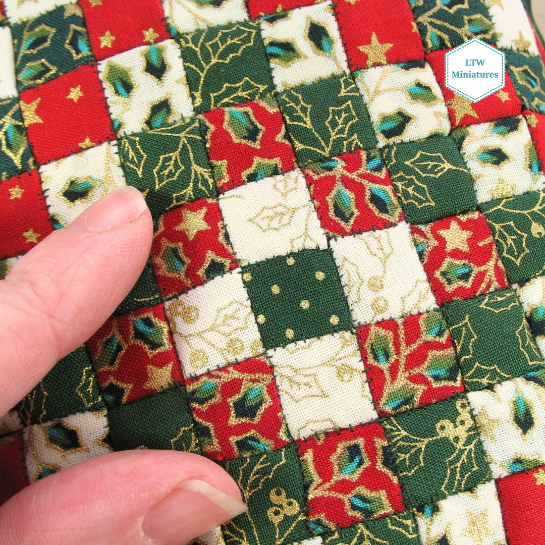 Christmas Squares Single Quilt and Pillows for 1:12 Dollhouse