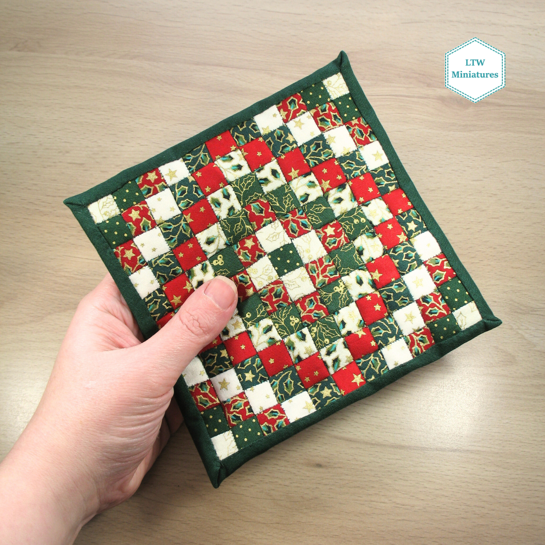 Christmas Squares Single Quilt and Pillows for 1:12 Dollhouse